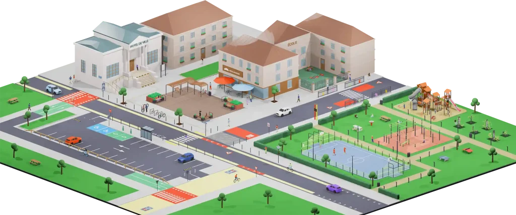 création illustration ville isométrique modelisation 3d