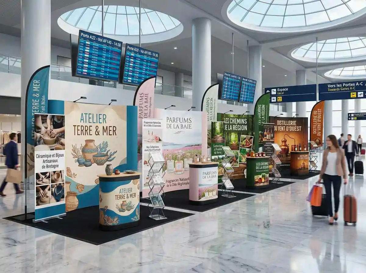 stand parapluie display pop up aeroport